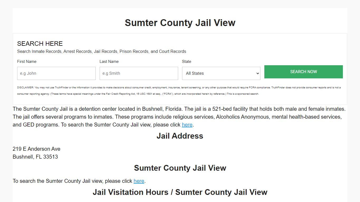 Sumter County Jail View - Florida Prison Inmate Search